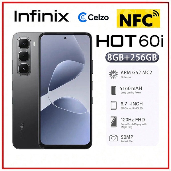Imagem Smartphone Infinix Hot 60i NFC 4G Tela 6.7'' 8GB+256GB, Preto Elegante