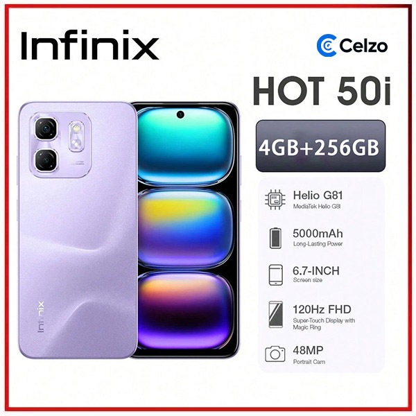 Smartphone Infinix Hot 50i 4G Tela 6.7'' 4GB+256GB, Roxo Sonhador em Oferta na Shopee
