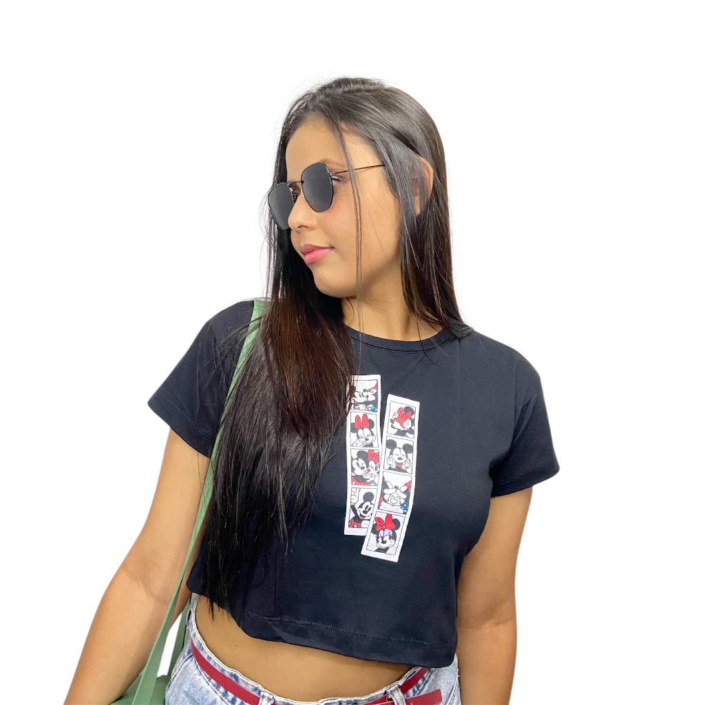 Cropped Tshirt feminina 100% algodão babylook bordado e estampado moda gringa verão 2026 lançamento