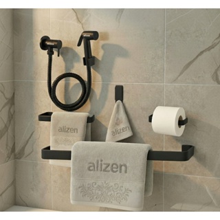 Kit Banheiro Preto Acessórios Ducha Higiênica Porta Toalhas Suporte Papel Higiênico Preto Fosco em Oferta na Shopee