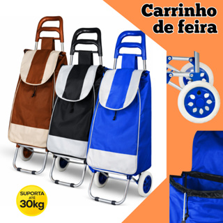 Carrinho De Compras Feira Supermercado com Rodas Dobrável - Suporta 30 Kg Multiuso em Oferta na Shopee