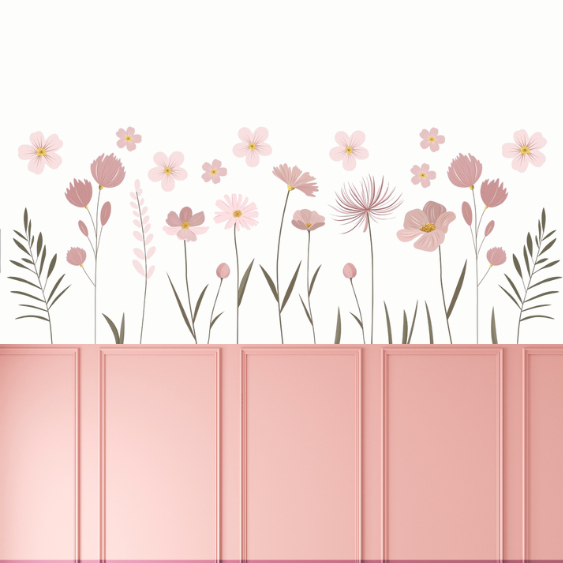 🌸 Kit Adesivos de Parede Jardim Rosa Minimalista – Arte Floral em Tons Pastel Rosa, Decoração para Quarto e Sala em Oferta na Shopee