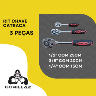 Kit Chave Catraca 3 Peças 1/2 3/8 e 1/4 Polegadas Gorillaz Chave para Desapertar em Oferta na Shopee