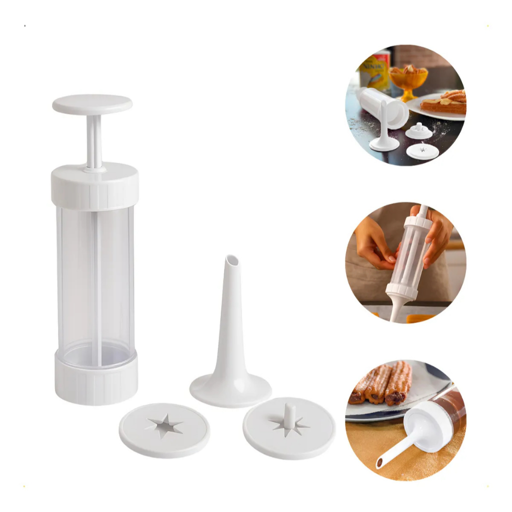 Kit Máquina de Churros Caseiros Nitron 5 Peças com Moldes e Bico Recheador Branco