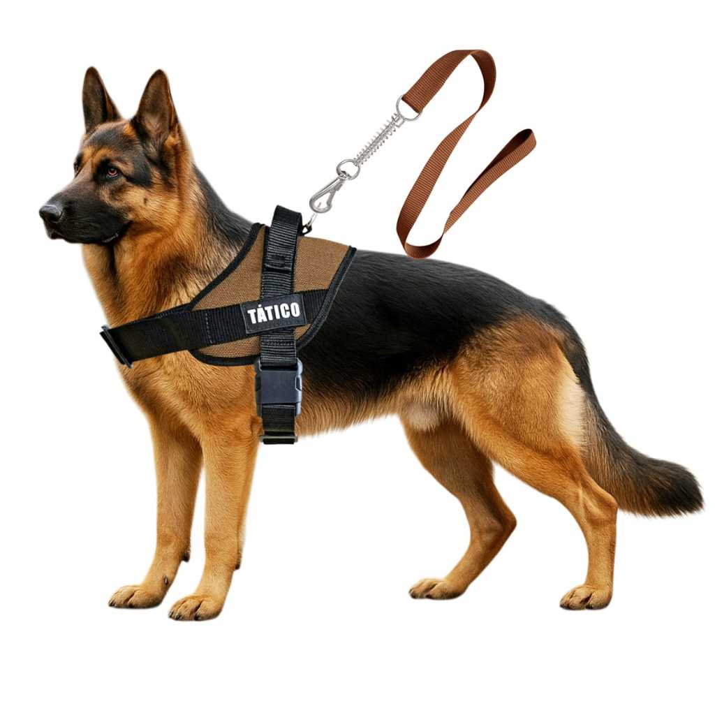 Coleira Peitoral Tático Confortável + Guia Top Para Cachorro Duas Cores Disponíveis - Marrom e Preto em Oferta na Shopee