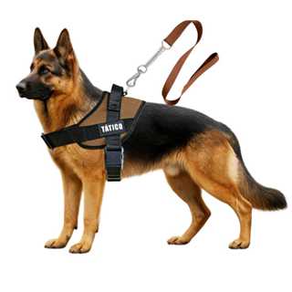 Coleira Peitoral Tático Confortável + Guia Top Para Cachorro Duas Cores Disponíveis - Marrom e Preto em Oferta na Shopee