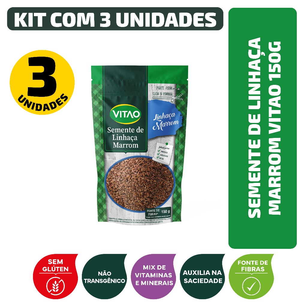 Kit Semente De Linhaça Marrom Vitao 150G - 3 Unidades