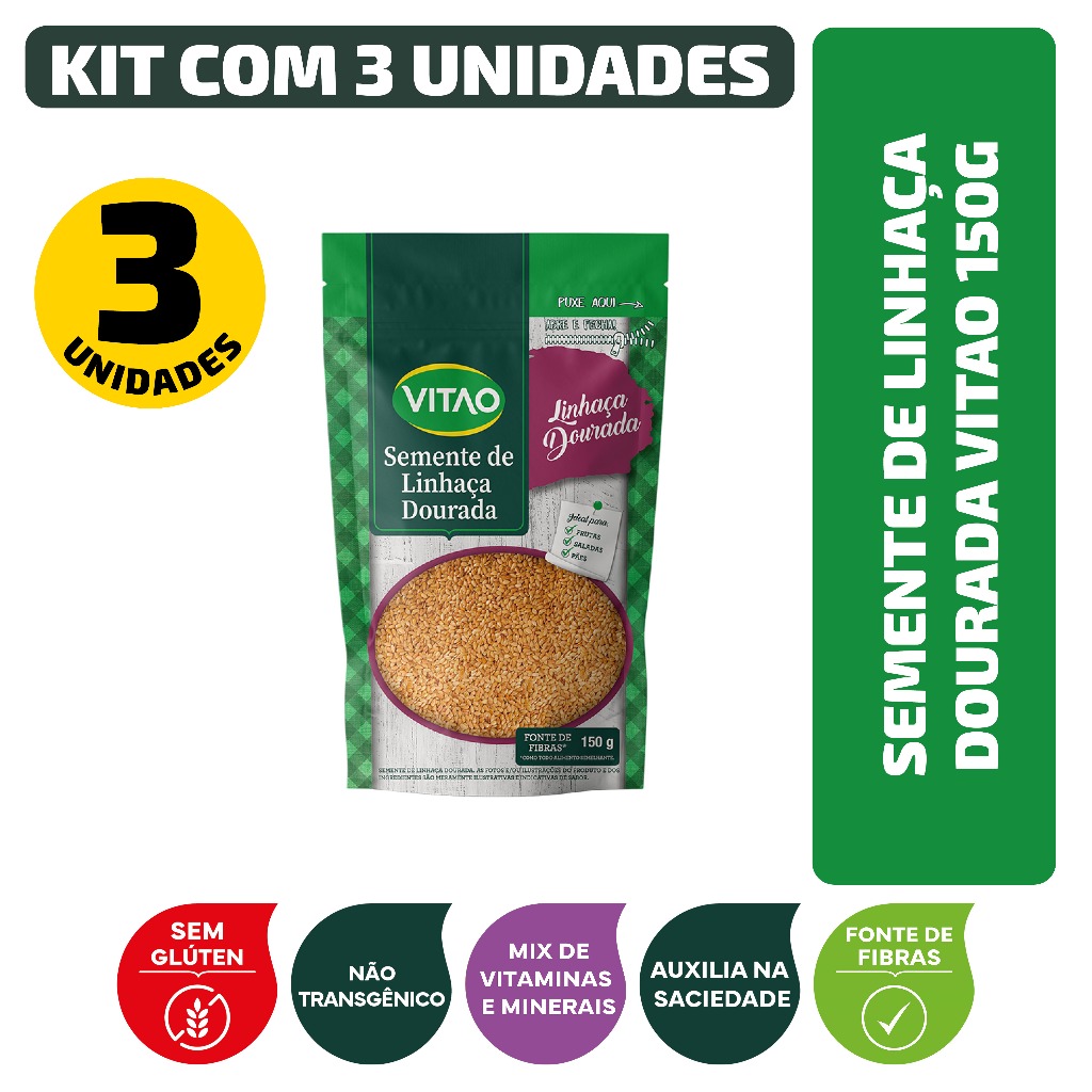 Kit Semente De Linhaça Dourada Vitao 150G - 3 Unidades