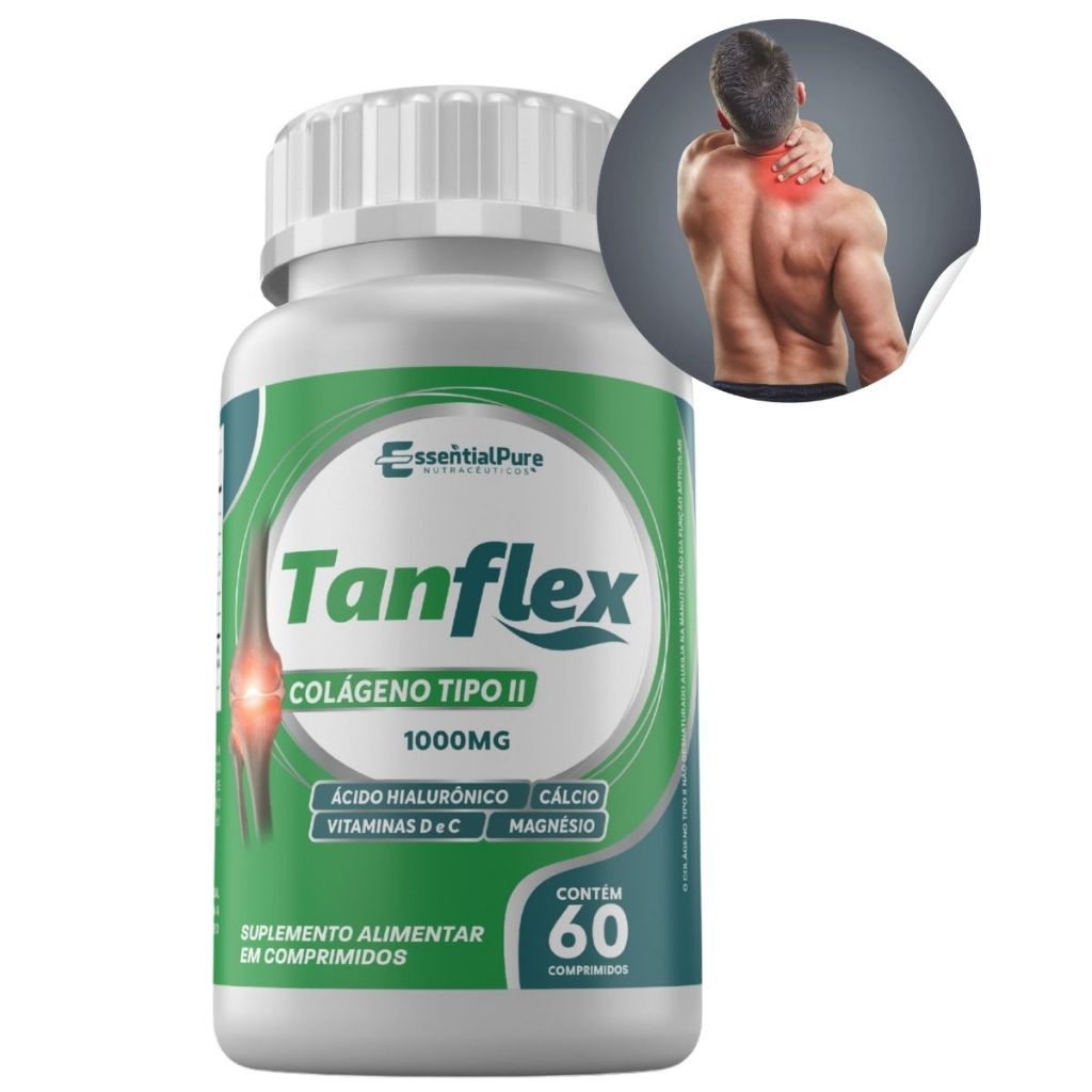 Colágeno Tipo II  Ácido Hialurônico Cálcio Vit D e C Magnésio TanFlex leve 60 pague 30 Cáps 1000mg