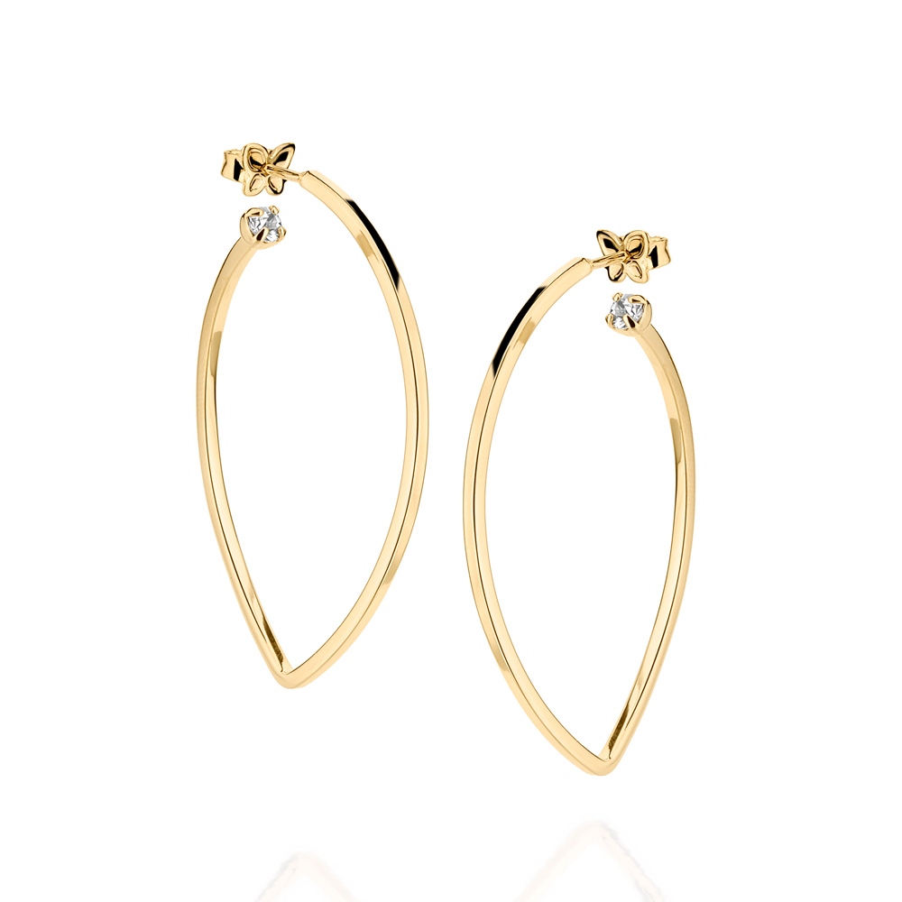 Brinco Rommanel Banhado Ouro 18K Navete Estilizado Com Cristal 523954