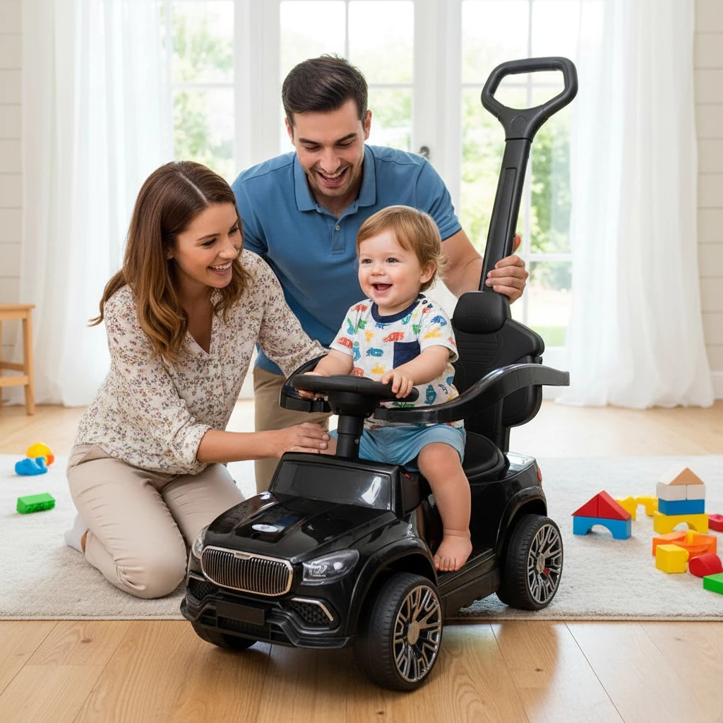 Carro Elétrico Infantil Empurrador Preto Mini Passeio Andador Criança Presente Veículo