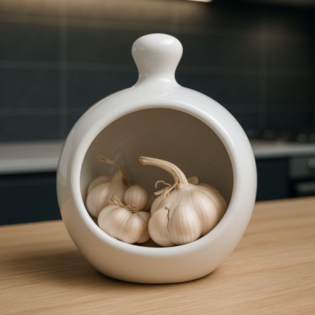 Porta Alho Em Ceramica Perfeito Liso Branco Perfeito Para Armazém