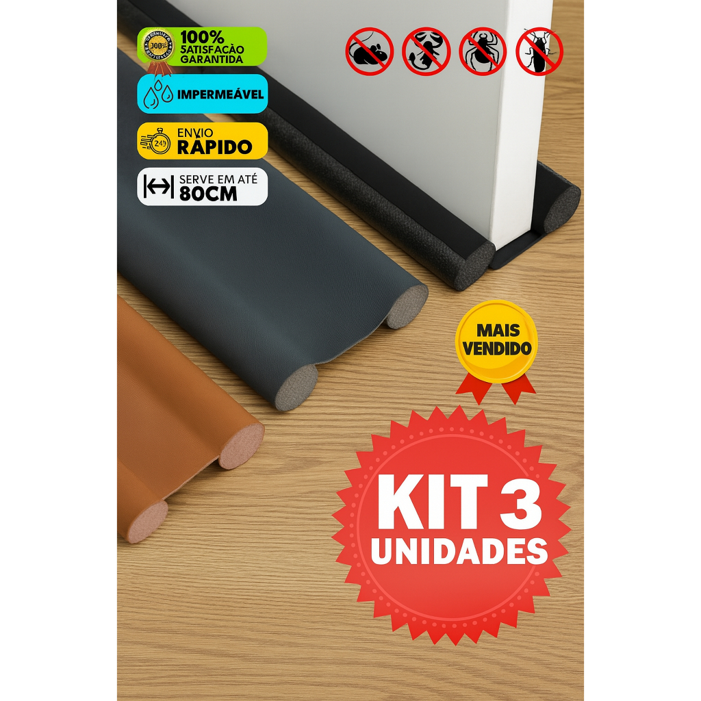 Kit 3 Veda Porta Ajustável Protetor Rolinho Impermeável em Oferta na Shopee