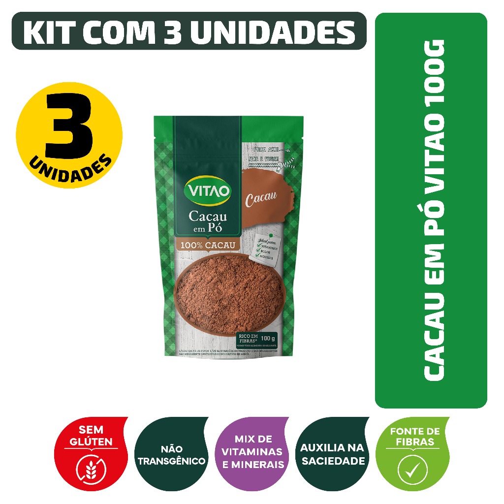 Kit Cacau Em Pó Vitao 100G - 3 Unidades em Oferta na Shopee