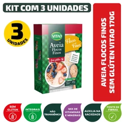 Aveia Flocos Finos Sem Glúten Vitao 170G - Kit 3 Unidades