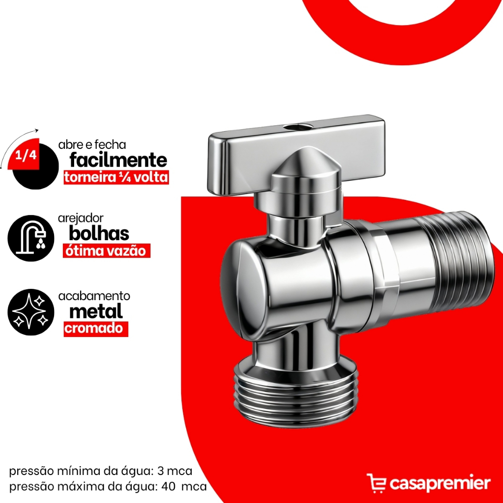 Registro Válvula De Esfera Para Máquina De Lavar Metal Parede 1/2 x 3/4