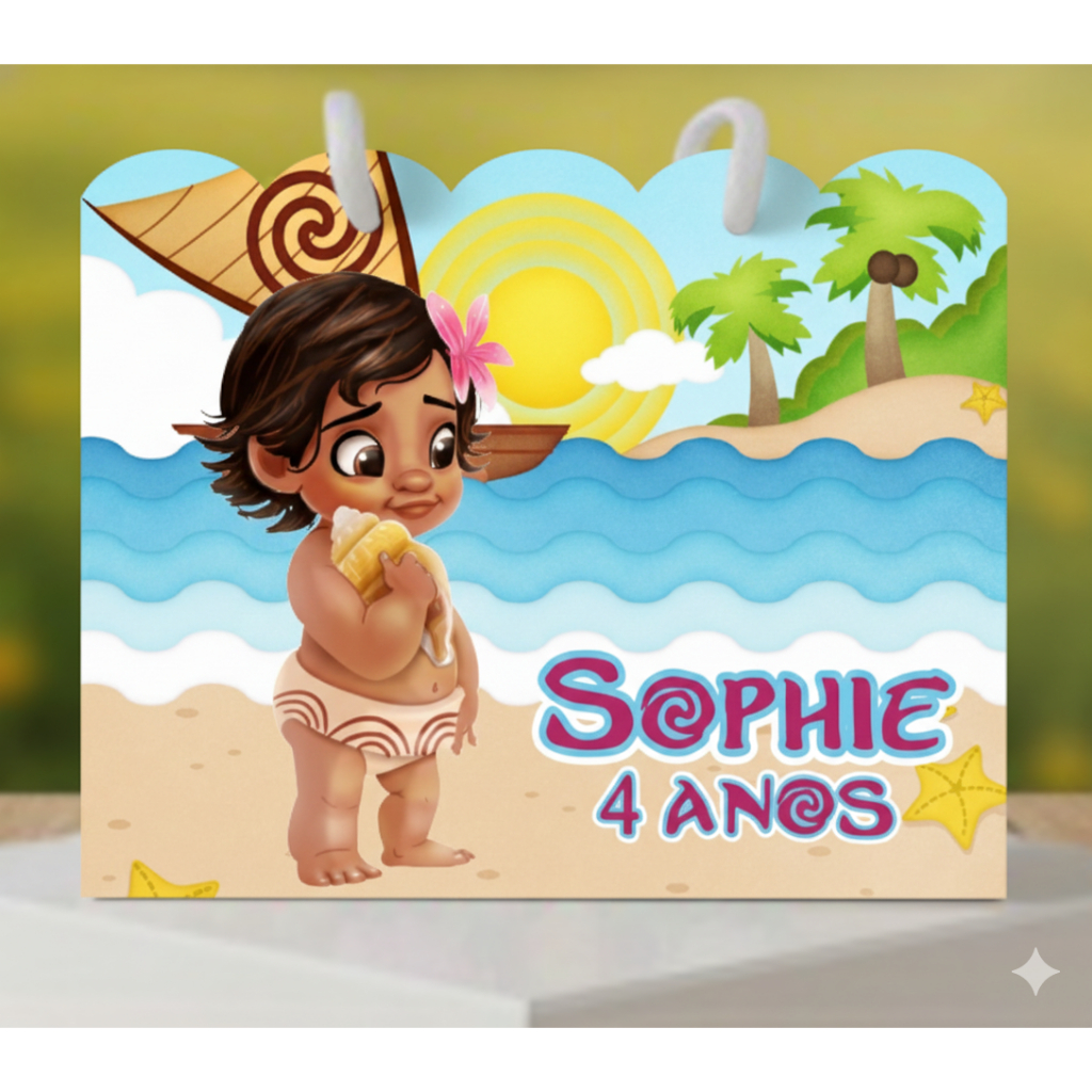 Sacola Personalizada - Sacolinha Festa Infantil - Sacolinha Moana Baby - Lembrancinha Moana Baby - Lembrança Aniversário