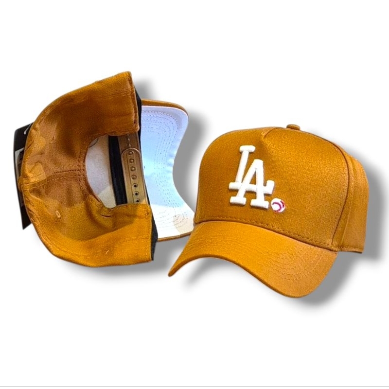 boné cap baisebol LA, aba curva, bordado, lateral personalizada, unissex, esportivo e casual, regulador Snapback, marrom