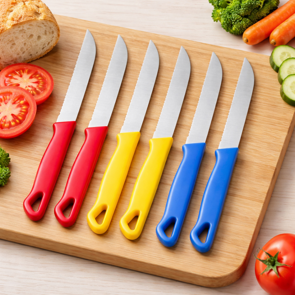 Kit 6 Facas de Mesa Serrilhadas Aço Inox para Cozinha Casa Uso Diário Refeições Corte Fácil