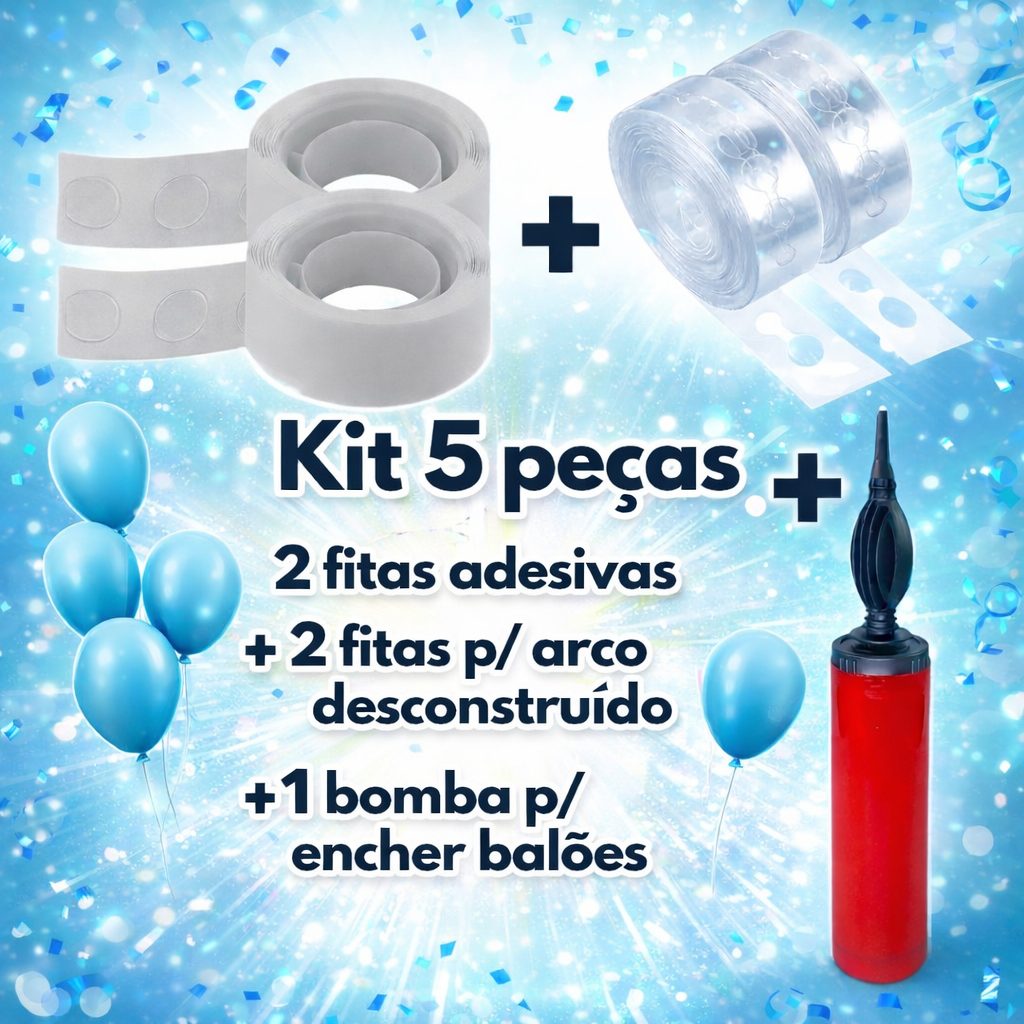 Kit 2 Fita Adesiva + 2 Fita P/ Arco Desconstruído + 1 Bomba Manual Para Encher Balão Festa Bexiga em Oferta na Shopee