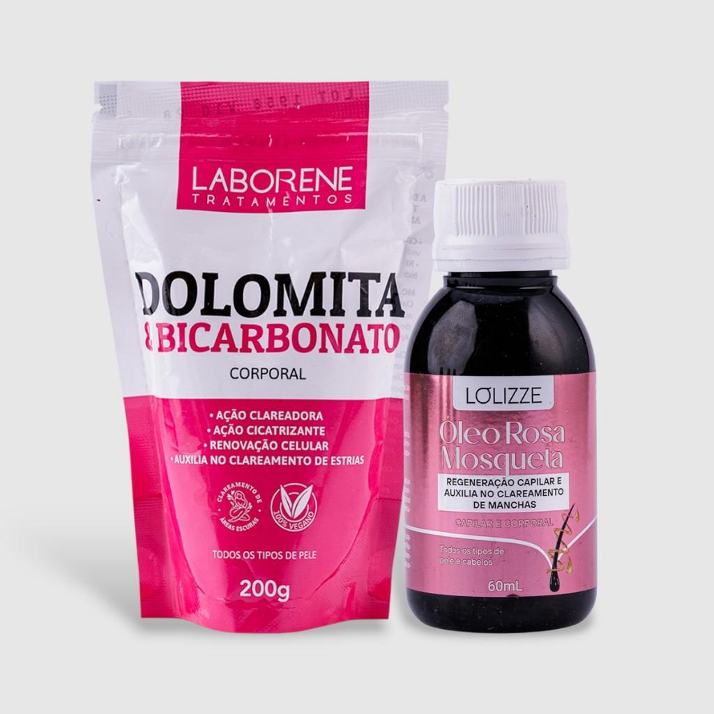 Kit Clareador Dolomita + Óleo Rosa Mosqueta Clareador Ilumina O Tom de Pele Para Corpo e Axilas 200g + 60ml- Laborene em Oferta na Shopee