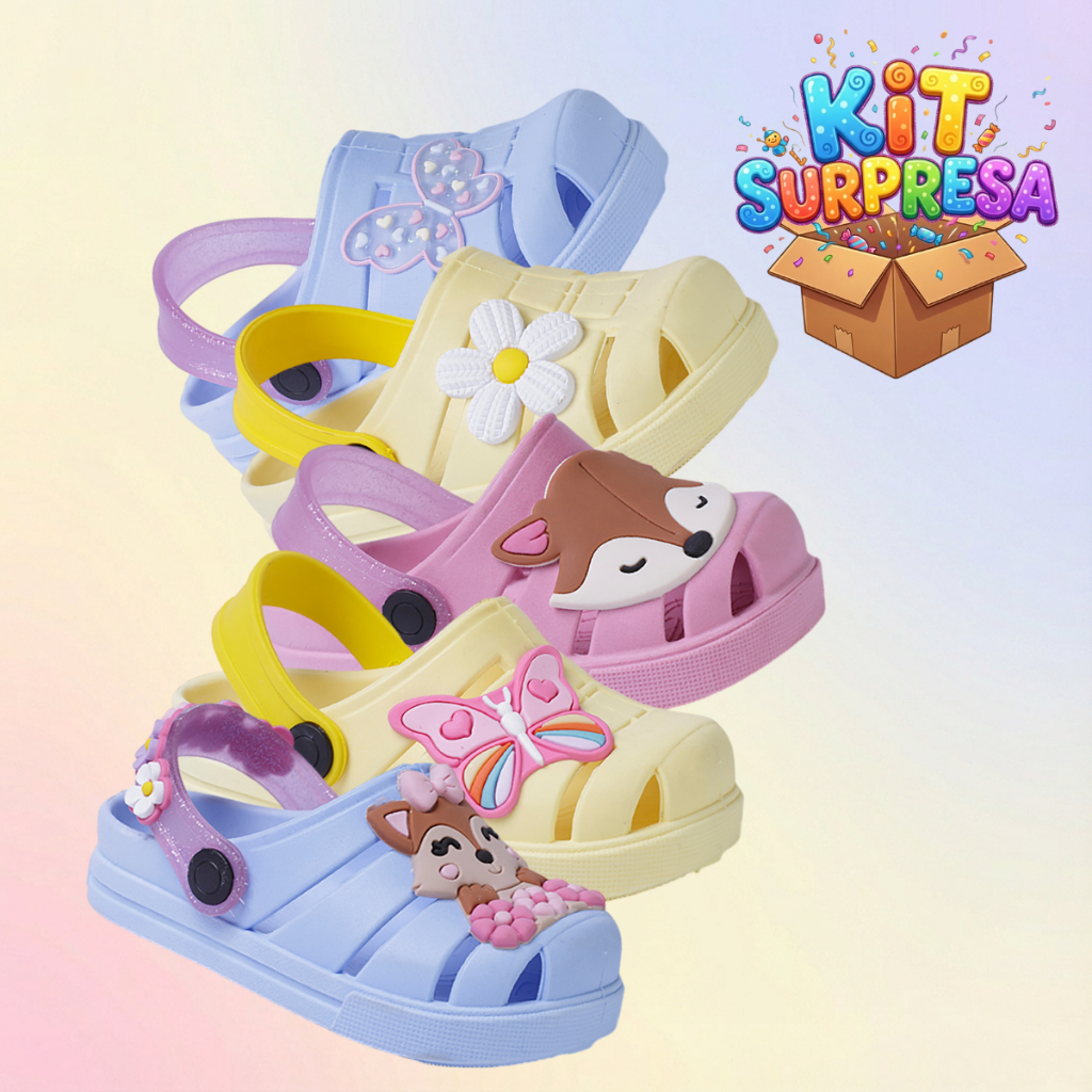 Kit Surpresa 2 Pares de Sandália Infantil Fechada Menina Leve Confortável em Oferta na Shopee