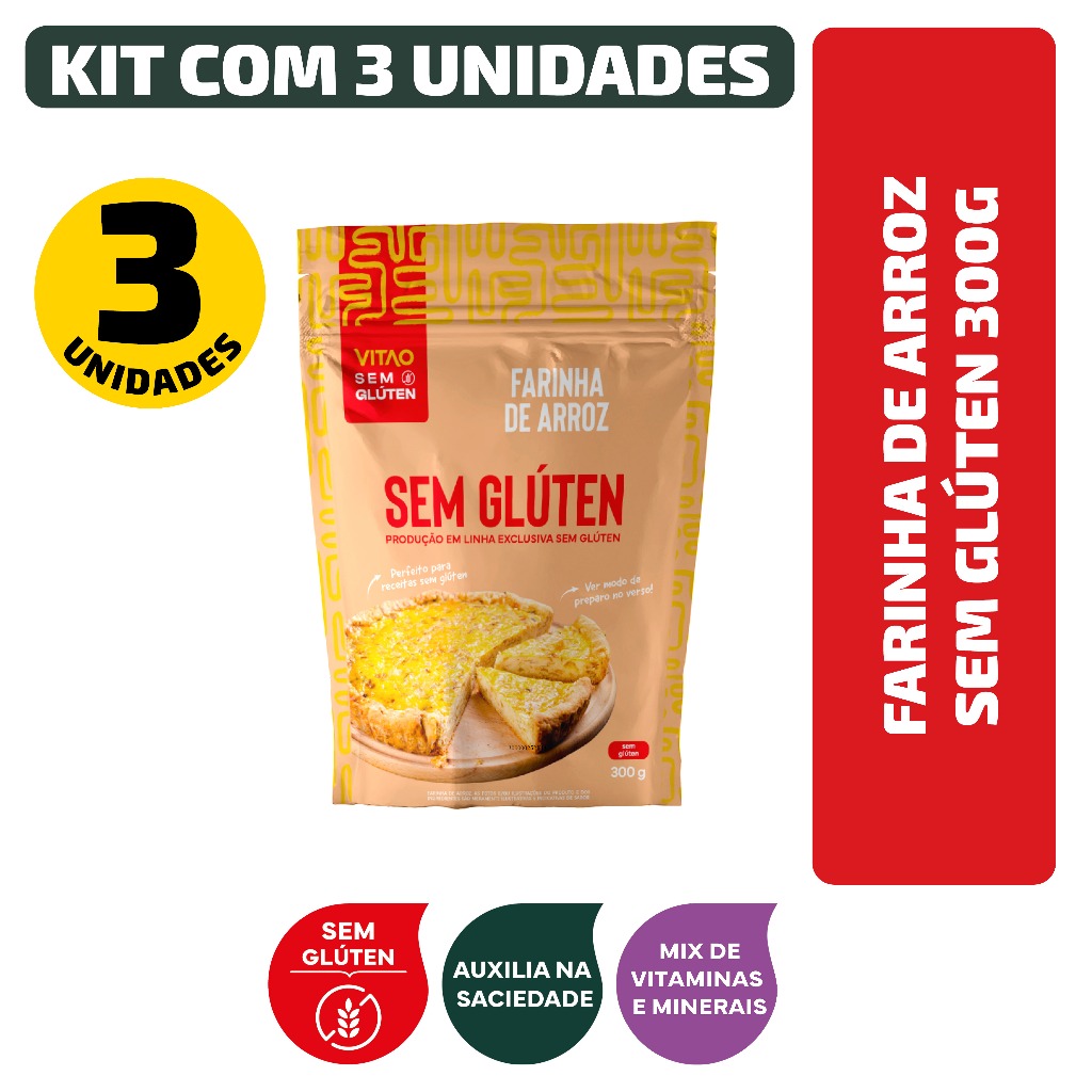 Kit Farinha De Arroz Sem Glúten 300G - 3 Unidades em Oferta na Shopee