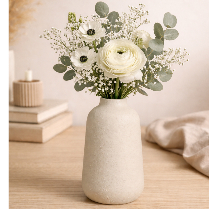 Vaso Decorativo de Cerâmica Potiche M Off White Texturizado Decoração Casa Ambiente Sala Escritório