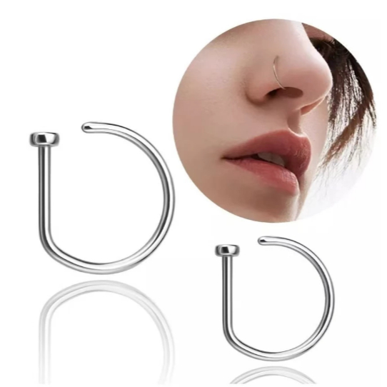Kit 2 ate 12 Unidades Piercing Nariz Argola D-Ring Prateado Nostril, Septril, Rook, Conch em Oferta na Shopee