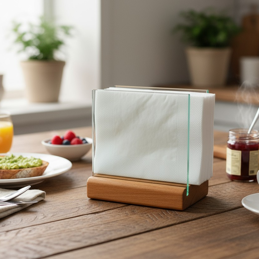 Suporte Porta Guardanapo de Papel Robusto Mesa Posta Decoração Vidro e Madeira Maciça Bar Resturante em Oferta na Shopee