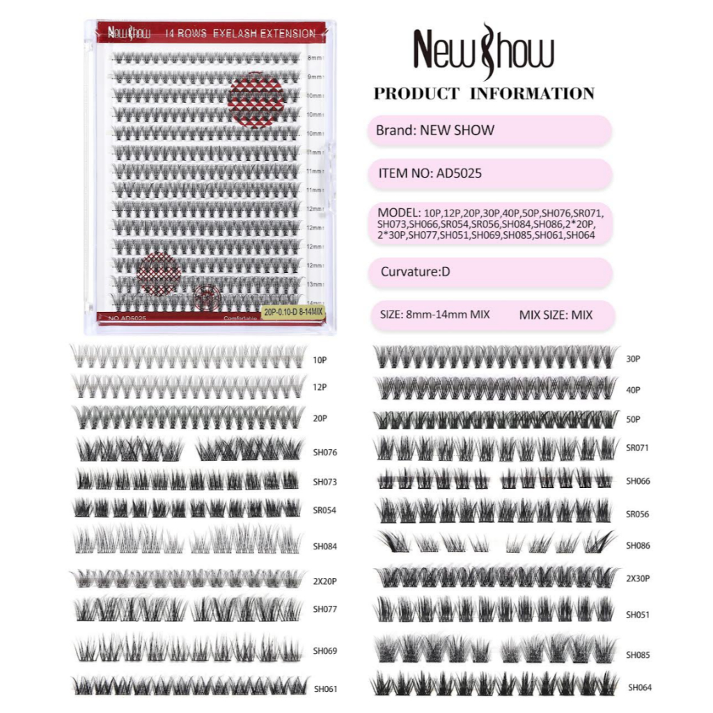 New Show AD5025 Cílios Tufos Sem Nó 0.07--D MIX Extensão de Cilios Alongamento/PACOTE MÚLTIPLO em Oferta na Shopee