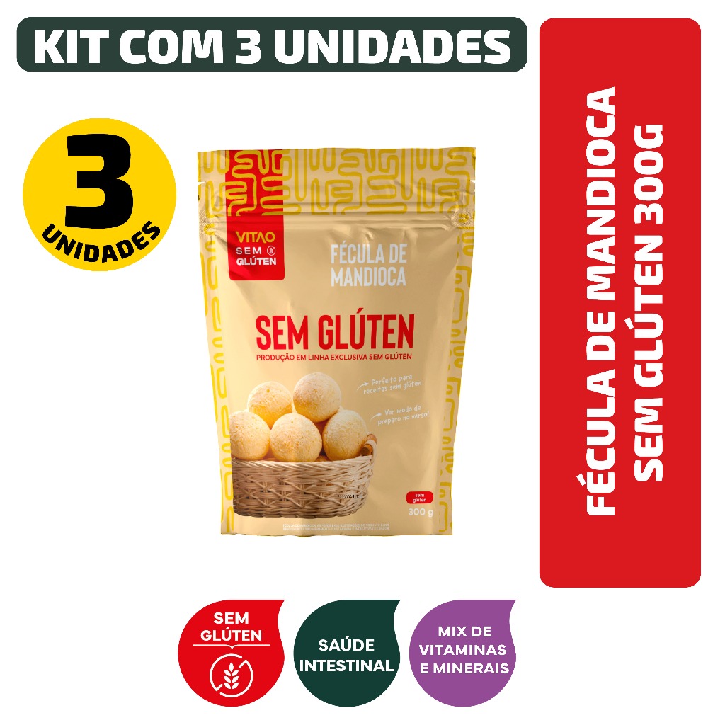Kit Fécula De Mandioca Sem Glúten 300G - 3 Unidades