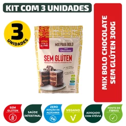 Kit Mix Bolo Chocolate Sem Glúten 300G - 3 Unidades