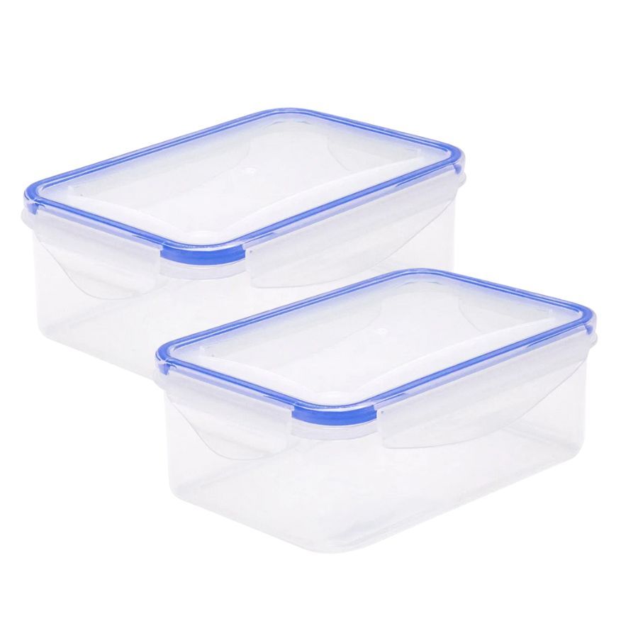Kit 2 Potes Retangular Hermetico Com Trava 1,1 L Plastico Pedreira Utilidades