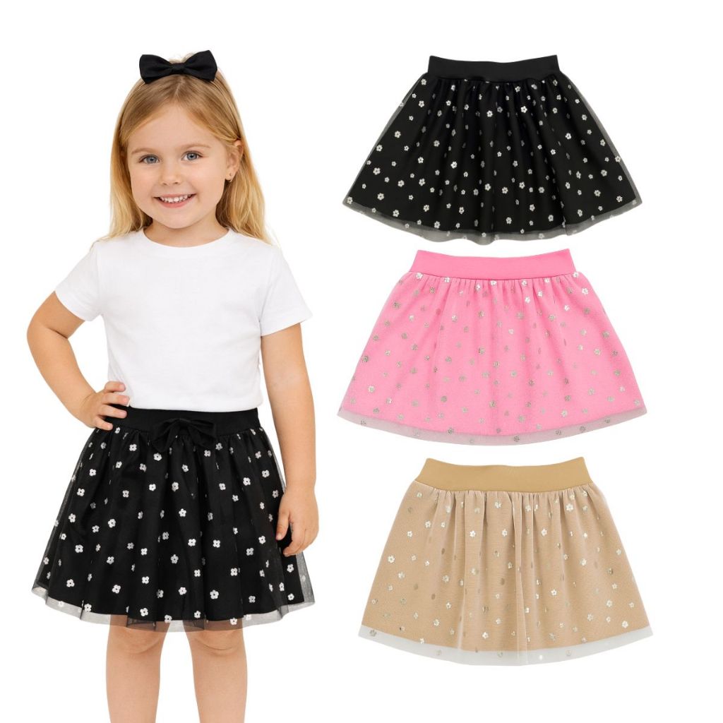 Kit 3 Shorts Saia Cotton Menina Infantil Juvenil 4 a 14 Anos Com Tule Antialérgico Moda Bloguerinha Fashion