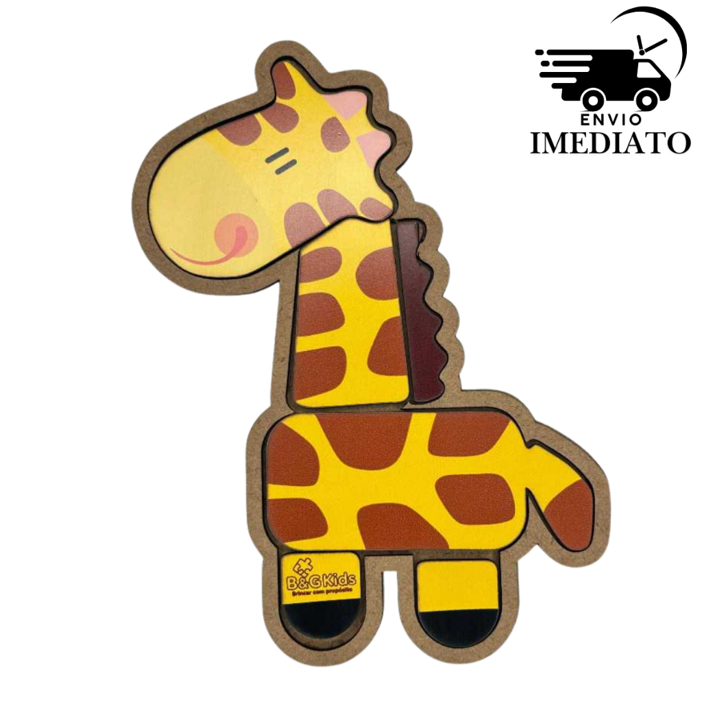 Brinquedo Educativo MDF Quebra-Cabeça de Encaixe Girafa Infantil Pedagógico em Madeira