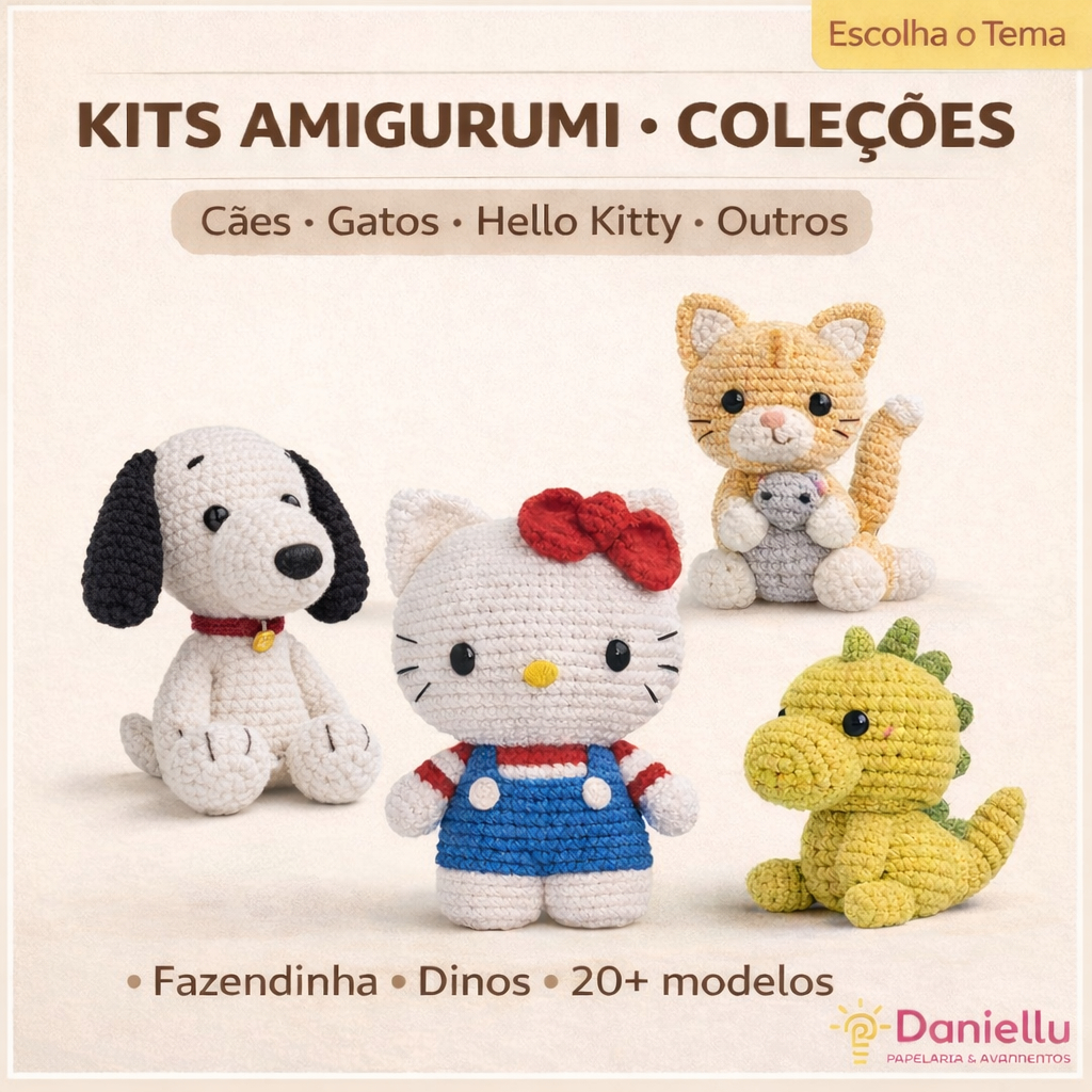 Kit Amigurumi Círculo Coleções – Cães, Gatos, Hello Kitty, Dinos e Outros em Oferta na Shopee