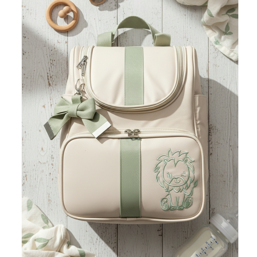 Mochila Maternidade G - Verde Safari Luxo Bordada Térmica Impermeável — imagem 2 de 2