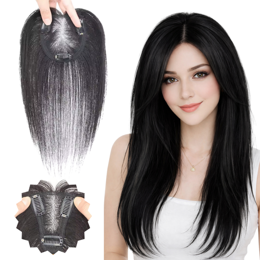 Topo de Cabelo Humano Preto 20cm com Presilha Tic Tac Natural em Oferta na Shopee