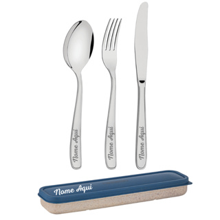 Kit Estojo e Talheres Adulto com Garfo, Faca e Colher  em Aço Inox – Personalizado a Laser em Oferta na Shopee