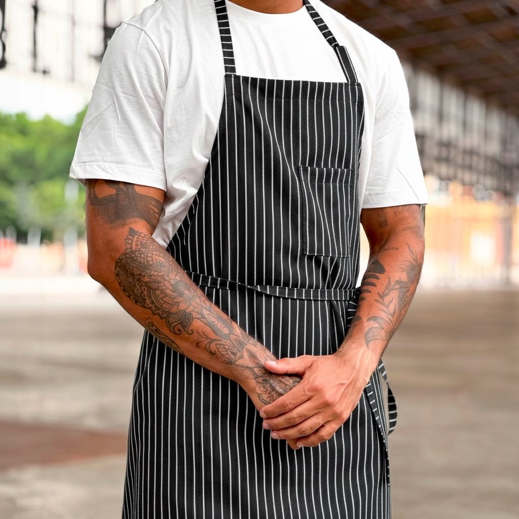 Avental Listrado Preto Algodão Ajustável Cozinha Chef Barista Padaria Confeitaria Balcão Equipe Buffet em Oferta na Shopee