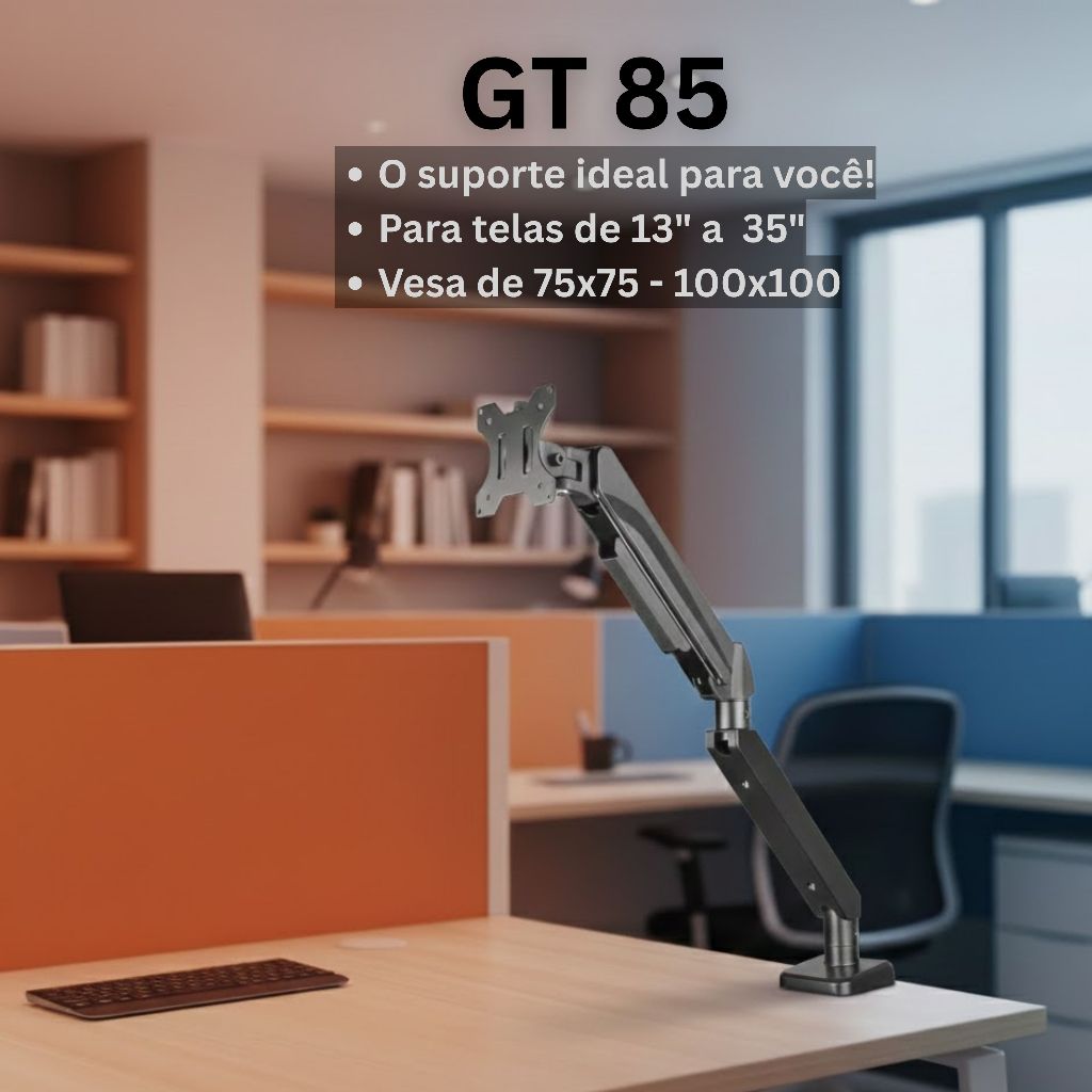 Suporte Para Monitor De Mesa Articulado Para Monitor 13 A 35 Preto Com Pintura Eletrostástica