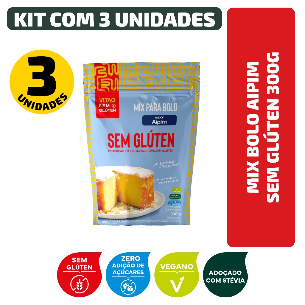 Kit Mix Bolo Aipim Sem Glúten 300G - 3 Unidades