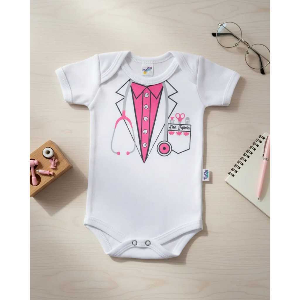 BODY PARA BEBE MÉDICA DRA. FOFINHA ENFERMEIRA ALGODÃO FOTO DIVERTIDA ACHADINHOS SHOPEE
