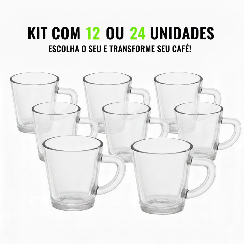Kit Com 12 ou 24 Xícaras Café Vidro 70ml Qualidade Expresso Bebida