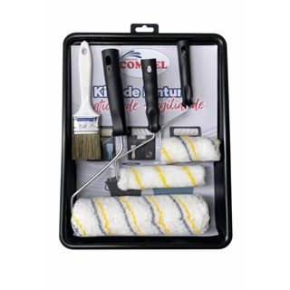 Kit Pintura 6 Peças Sem Respingo Compel | Rolos de Lã 23cm, 15cm e 9cm + Suporte para Rolo + Pincel + Bandeja em Oferta na Shopee