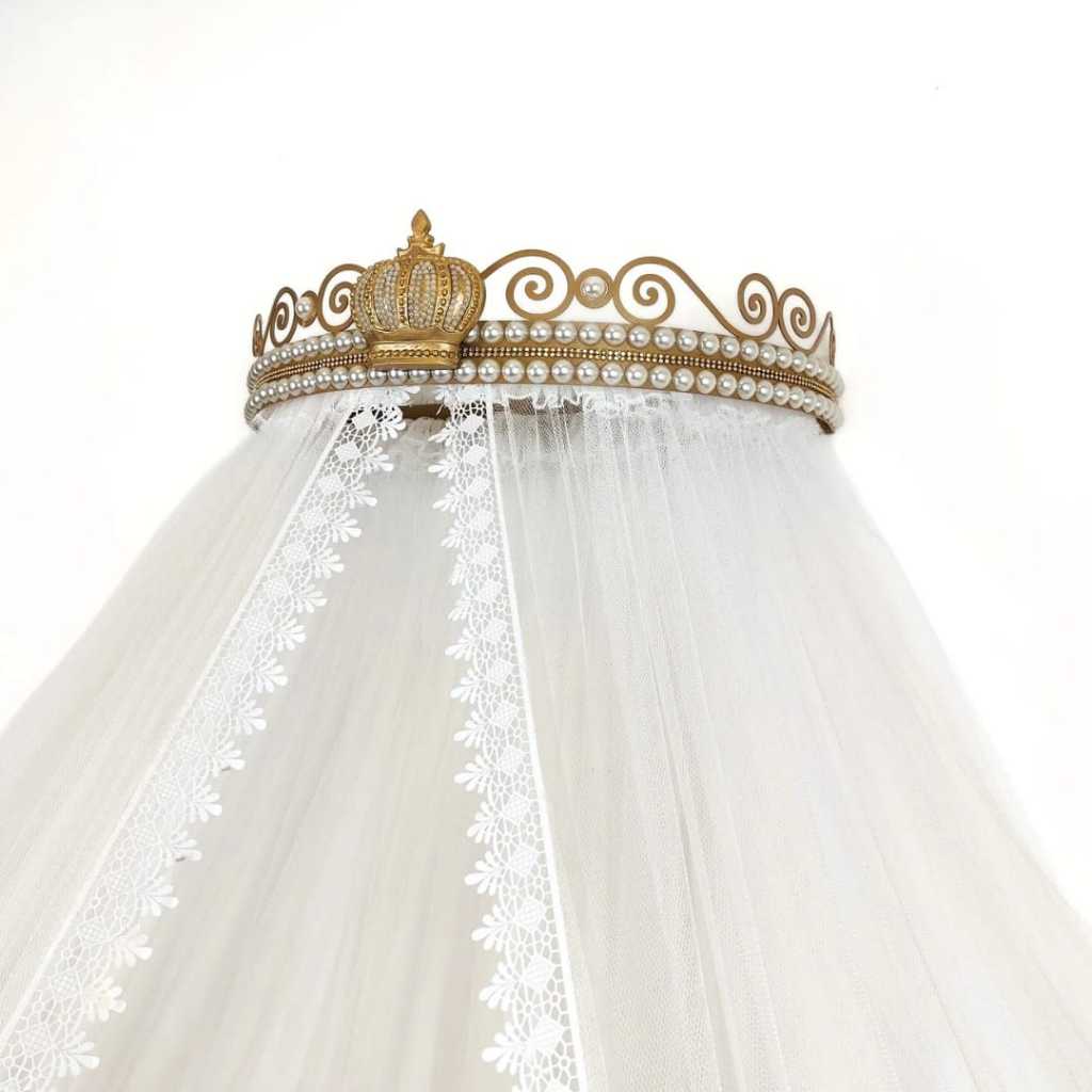Dossel luxo coroa com mosquiteiro tule para berço