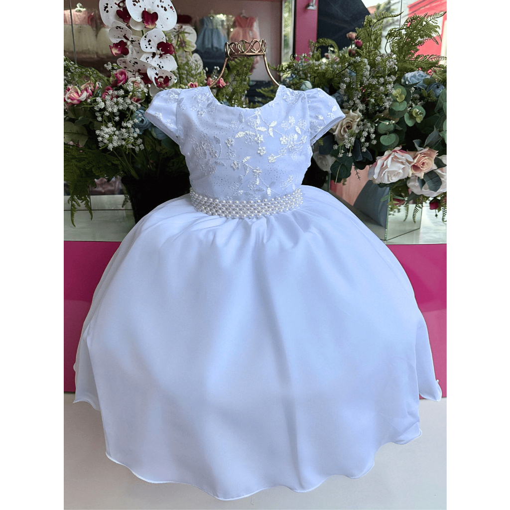 Vestido Juvenil De Batizado Formatura Daminha MID Branco - 4 ao 16