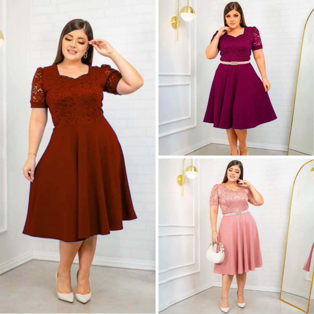 Vestido Rodado Gode Feminino com Renda Manga Princesa Moda Evangélica Malhe Crepe Qualidade Premium em Oferta na Shopee