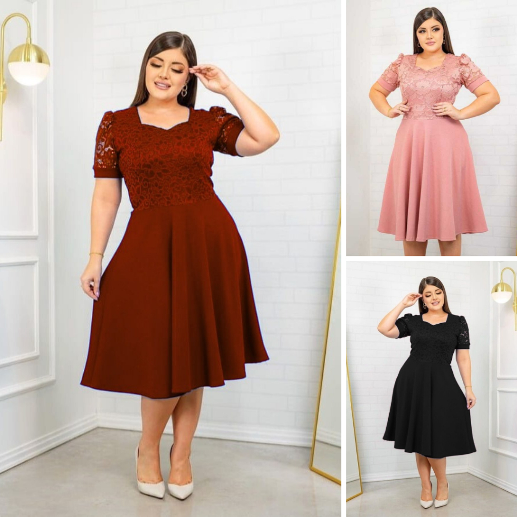 Vestido Godê Princesa com Renda Crista Para Cultos E Eventos em Oferta na Shopee